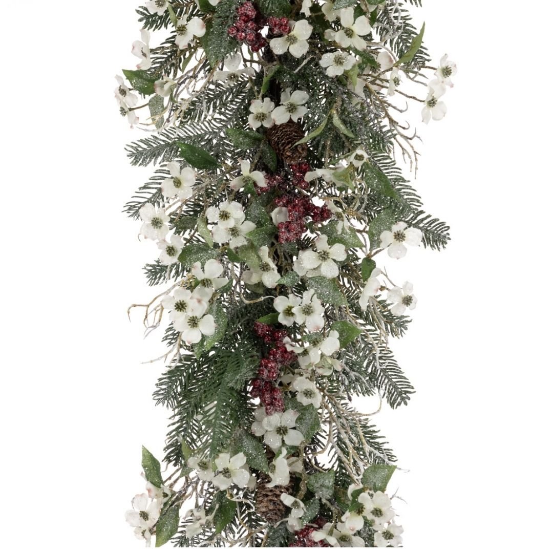 Christmas Faux Garland Langham Dogwood and Red Berries