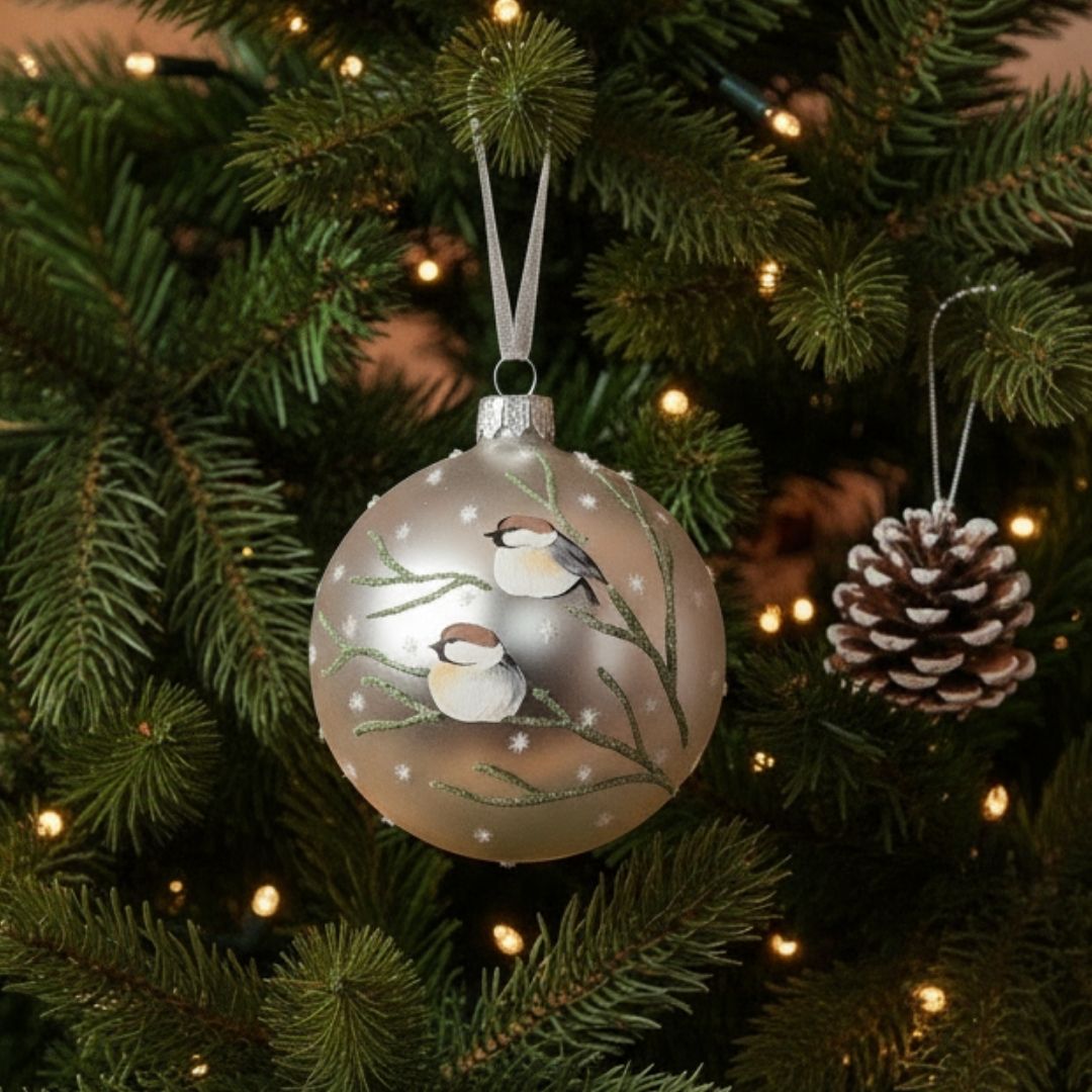 Christmas Glass Bauble Birds - Silver