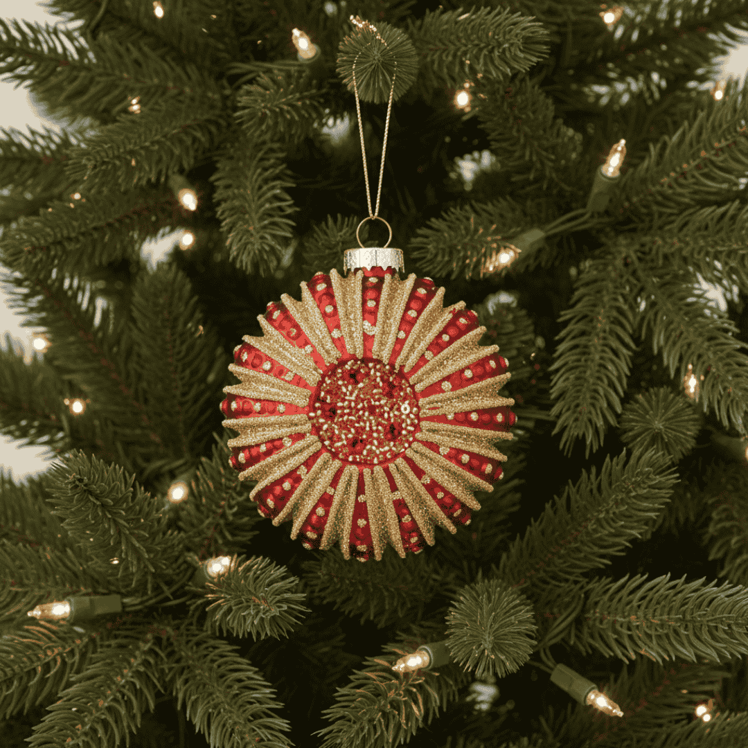Christmas Glass Bauble - Red Gold Ornate Disc