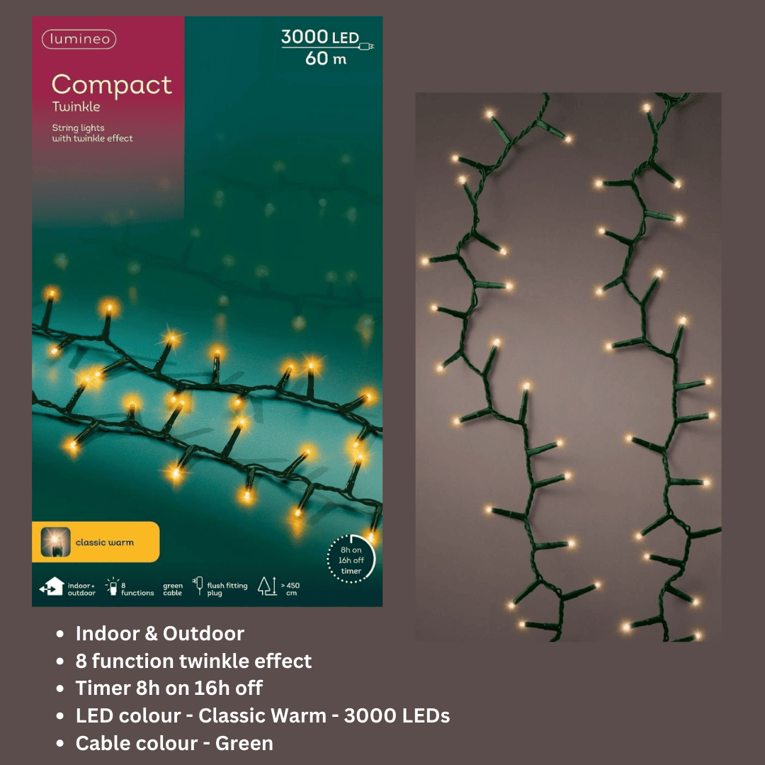 Christmas Lights 3000 LED - Compact, Classic Warm - Ideal for 9ft Tree