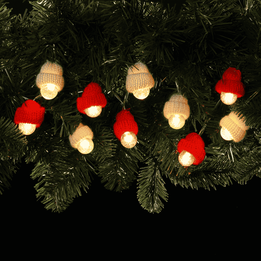 Christmas Lights Knitted Hat Garland 10 Warm White LED - Battery Operated