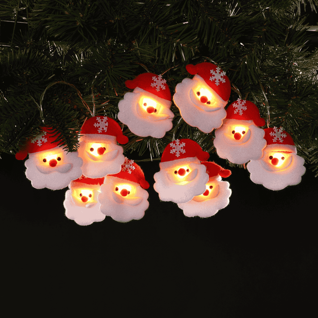 Christmas Lights Santa Hat Garland 10 Warm White LED - Battery Operated