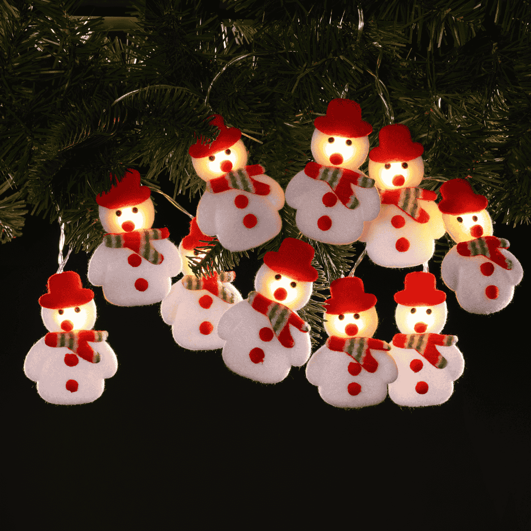 Christmas Lights Snowman Garland 10 Warm White LED - Battery Operated