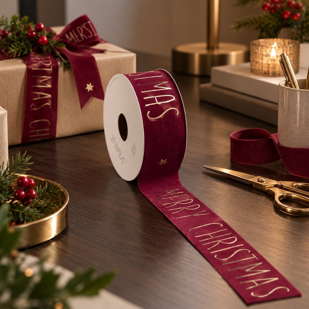 Christmas Ribbon Vellu - Dark Red