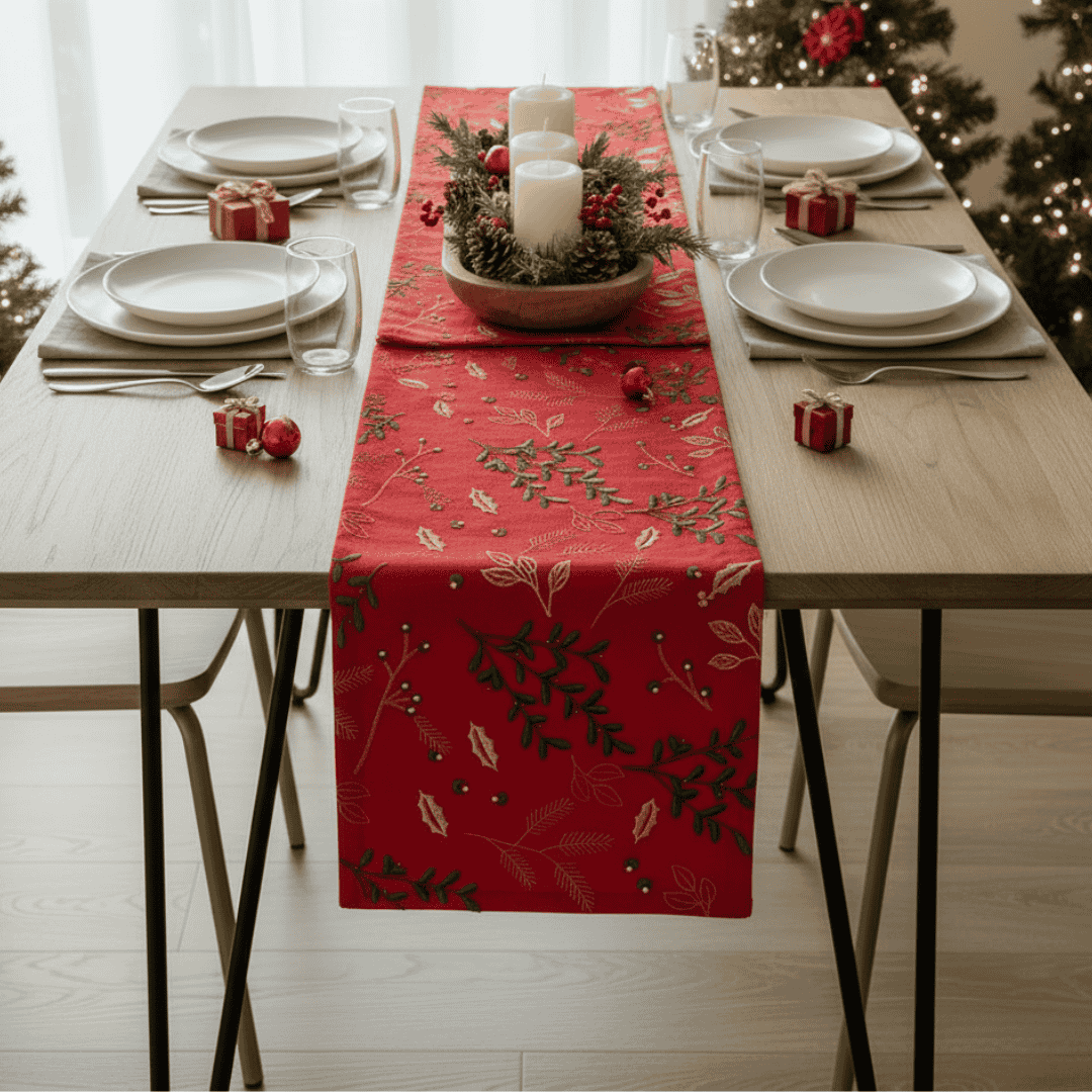 Christmas Table Runner 'Berry Beads' - Red