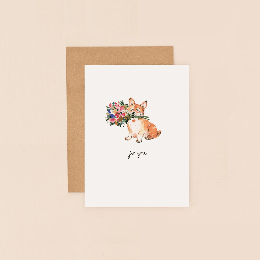 Corgi & Flowers For You Mini Card