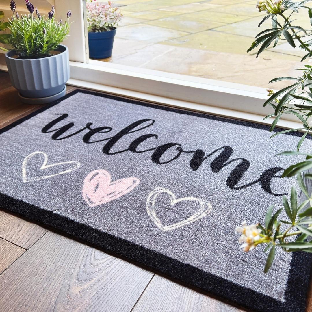 Door Mat Welcome Hearts