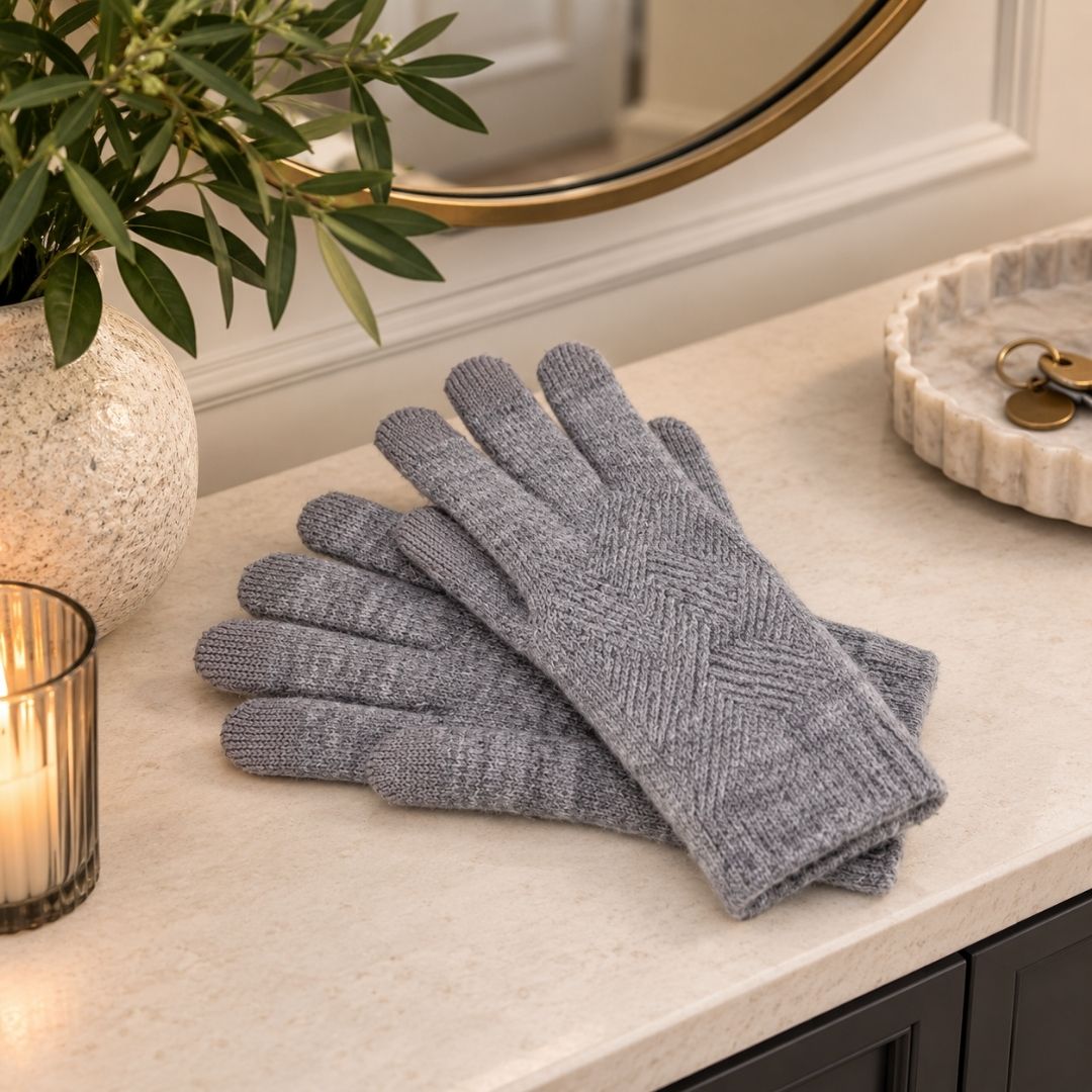Gloves Knitted Weave Grey