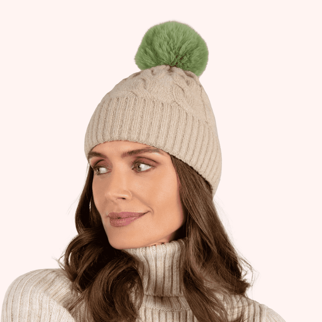 Elise Bobble Hat - Cream/Sage