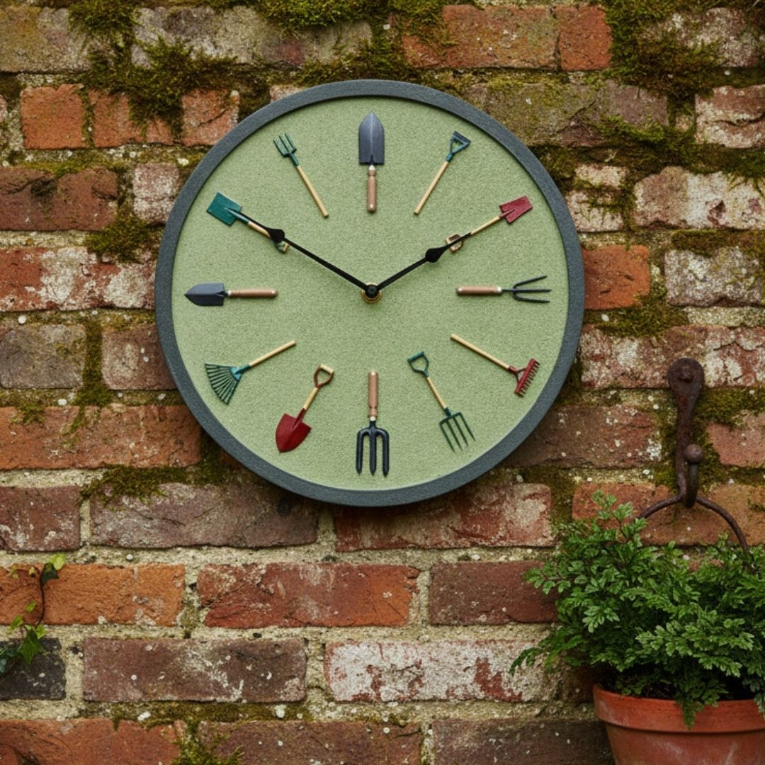 Garden Tools Sage Wall Clock