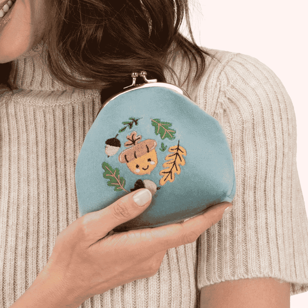 Happy Acorn Velvet Coin Purse