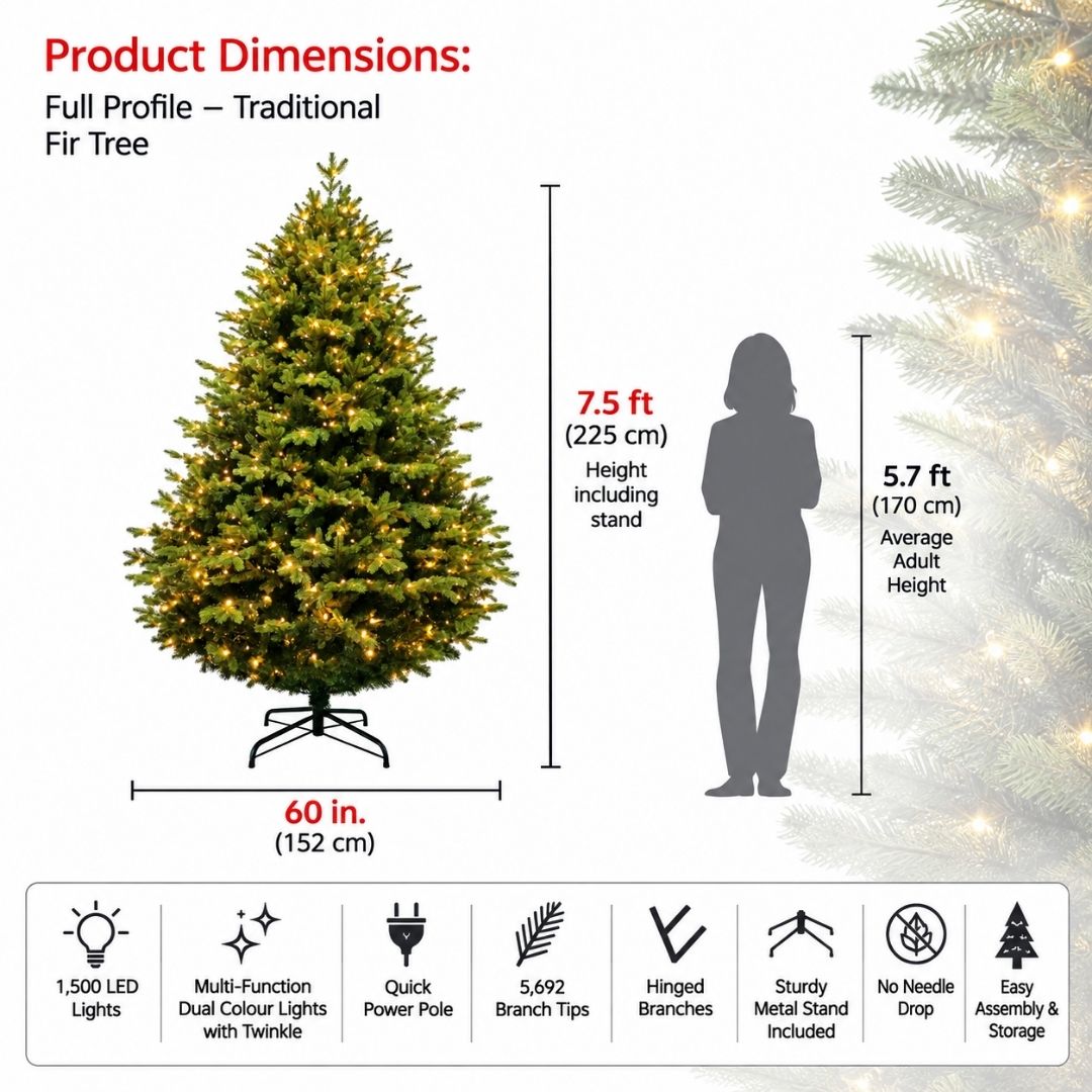 7.5ft Highbridge Fir Pre-Lit Artificial Christmas Tree