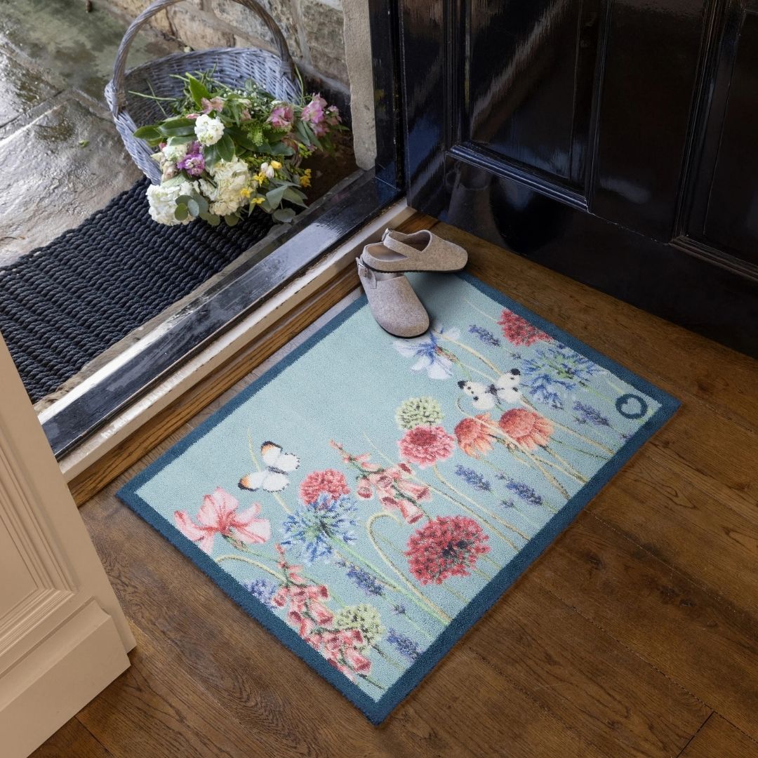 Hug Rug Doormat Butterfly Garden Blue