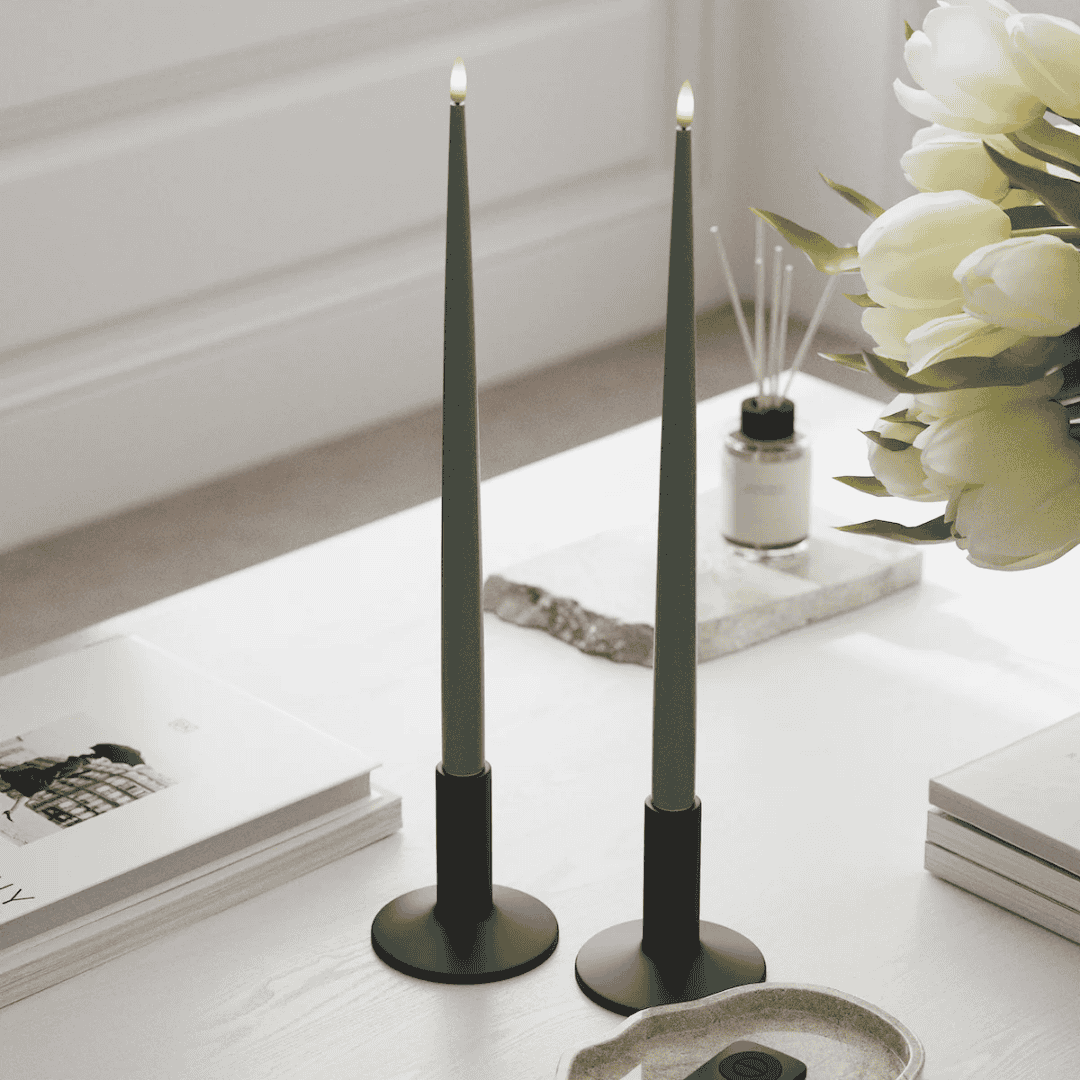 LED Shiny Dinner Candles Sage Green