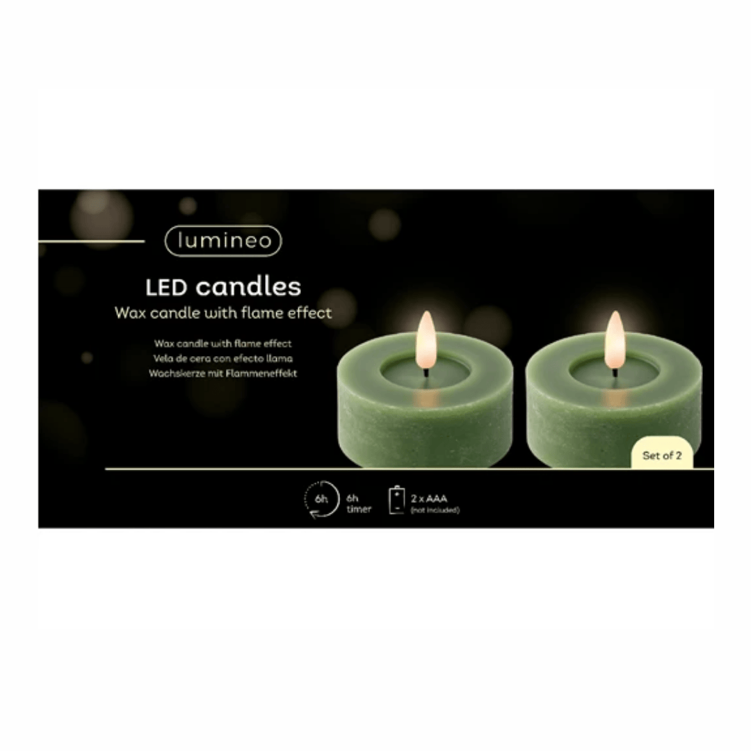 LED Tealights Wax Green - 2 Pack