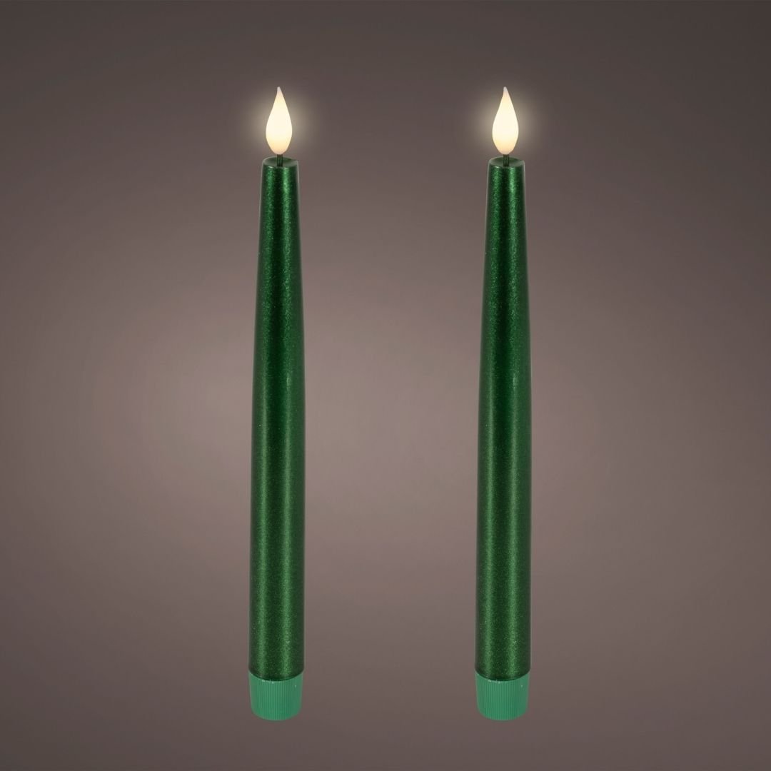LED Wick Dinner Candles Green - 2 Pack