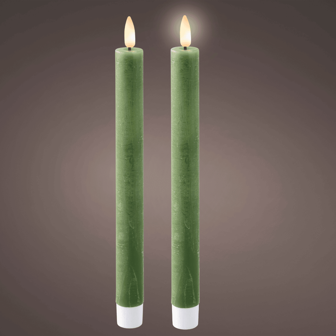 LED Wick Dinner Candles Green - 2 Pack