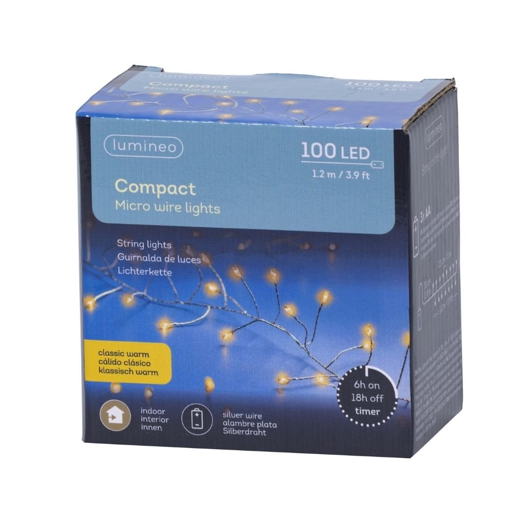 Micro Wire LED Compact Christmas String Lights - Classic Warm - Battery Operated