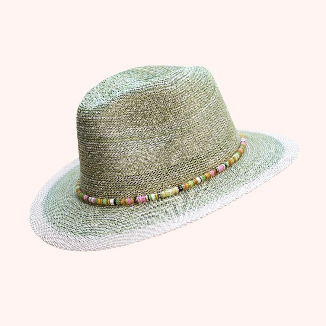 Natalie Hat Lawn Green with Multi Stripe Band