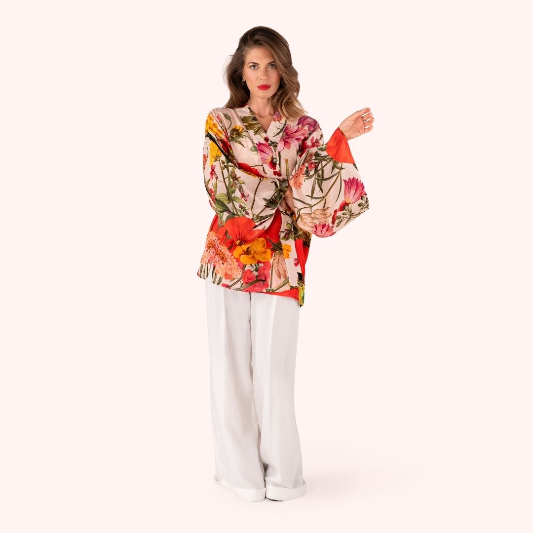 Kimono Jacket Fine Flowers - Cream