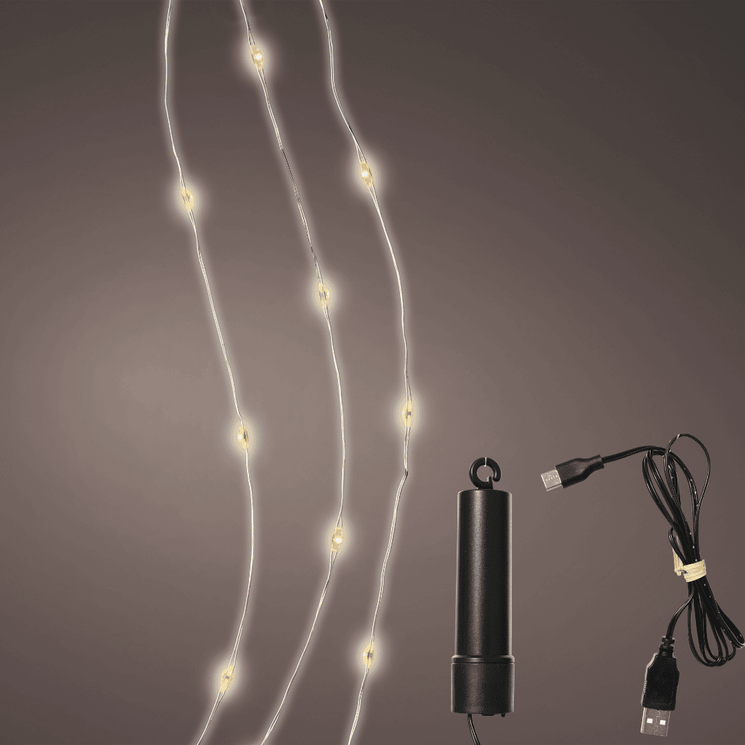 Rechargeable Micro Twinkle Christmas Lights Warm White