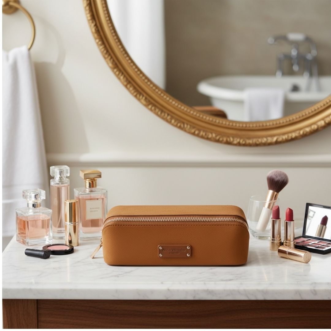 Suede Kensington Small Train Case Fudge