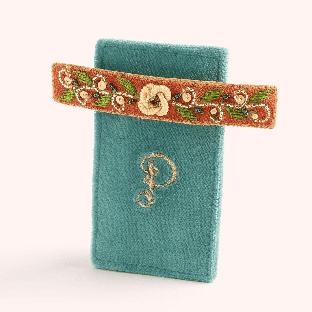 Tangerine Floral (Teal) Hair Barette