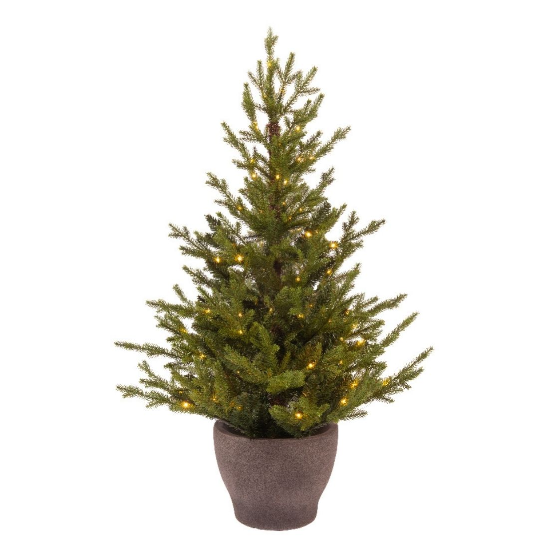 Norway Spruce Pre-Lit Artificial Tree with Pot - 90cm