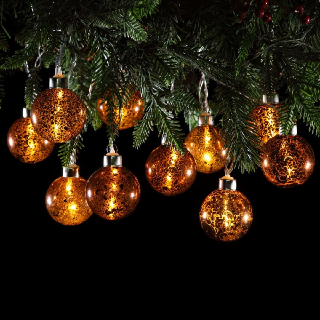 Christmas Lights - Copper Glass Bauble Battery