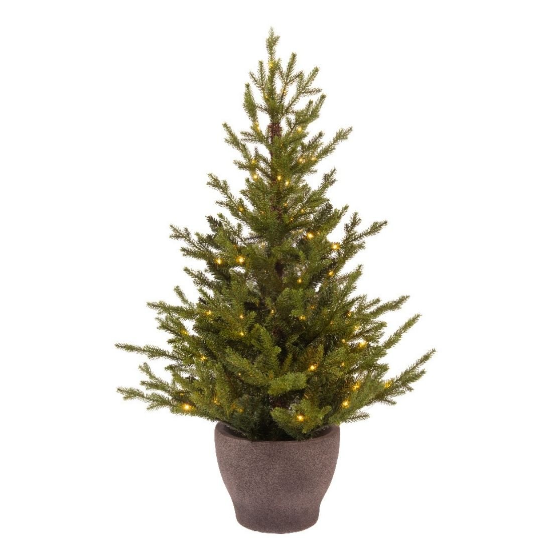 Norway Spruce Pre-Lit Artificial Tree with Pot - 90cm