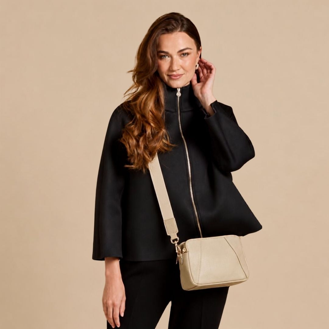 Kensington Double Zip Cross Body Bag - Stone
