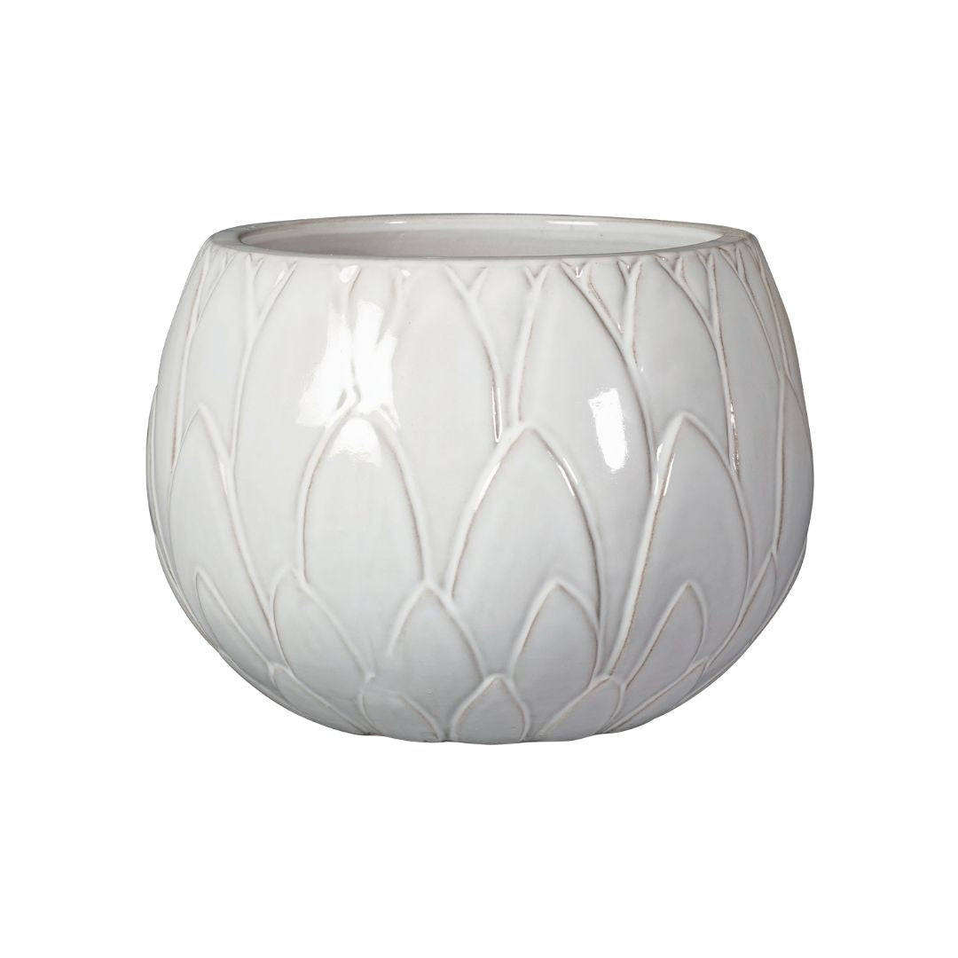 Glazed Bowl Outdoor Planter Victoria - White