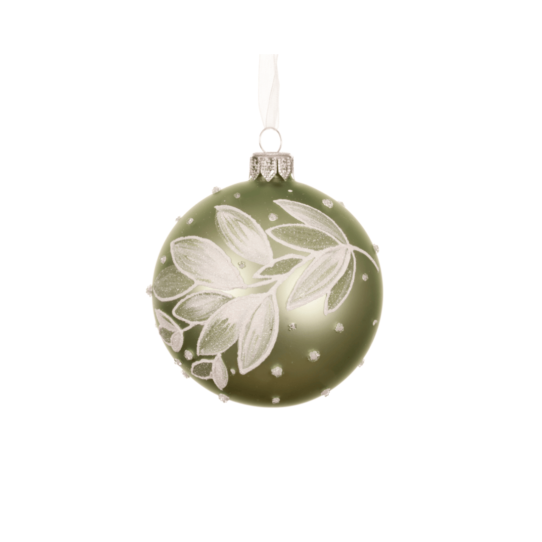 Christmas Glass Bauble Branch & Dots - Matcha Green