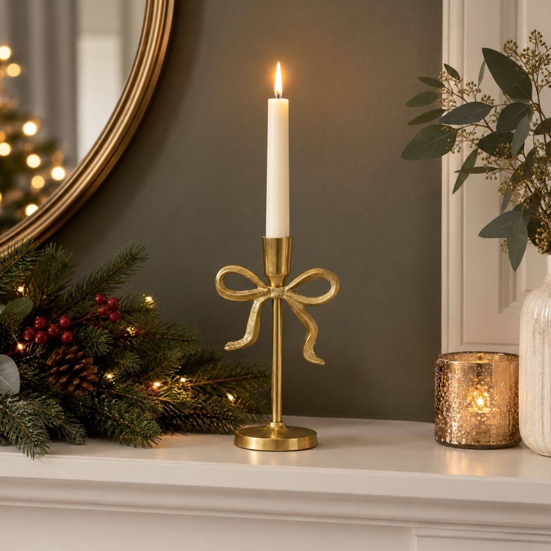 Christmas Candleholder Gold with Bow