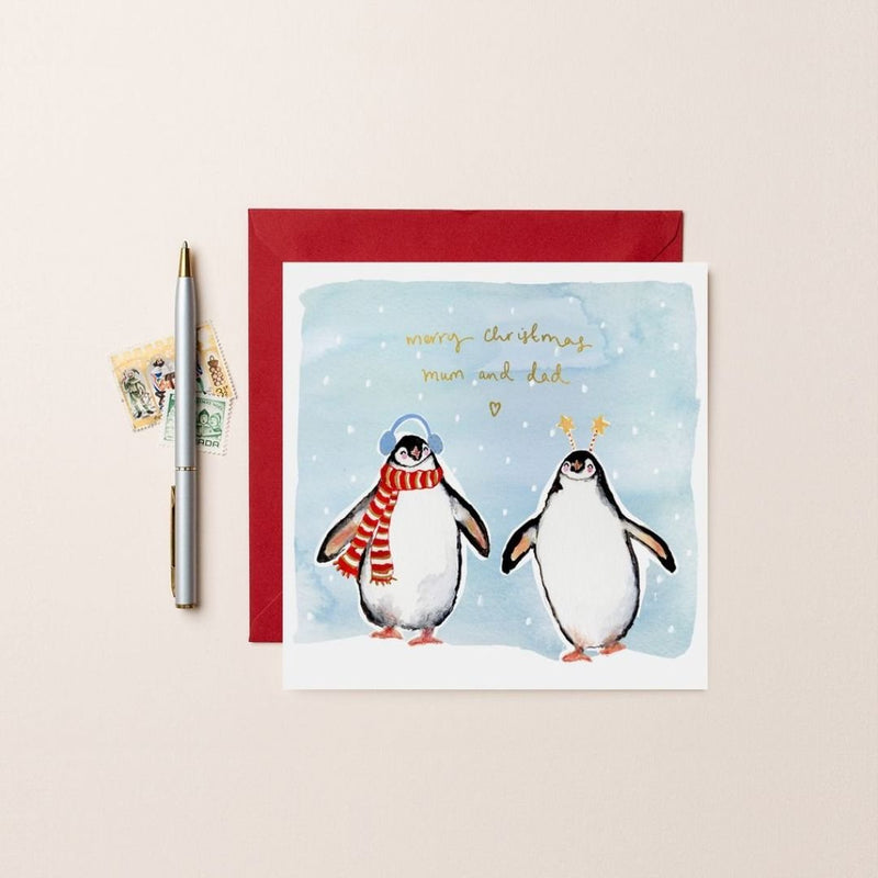 Christmas Card Penguins Mum & Dad Xmas