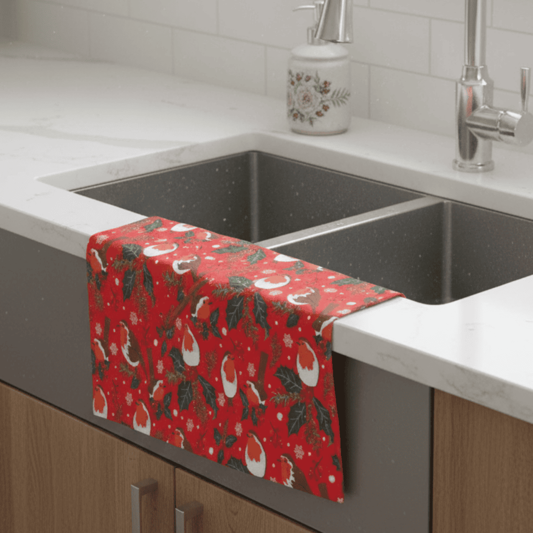 Christmas 'Dawn Chorus' Tea Towel