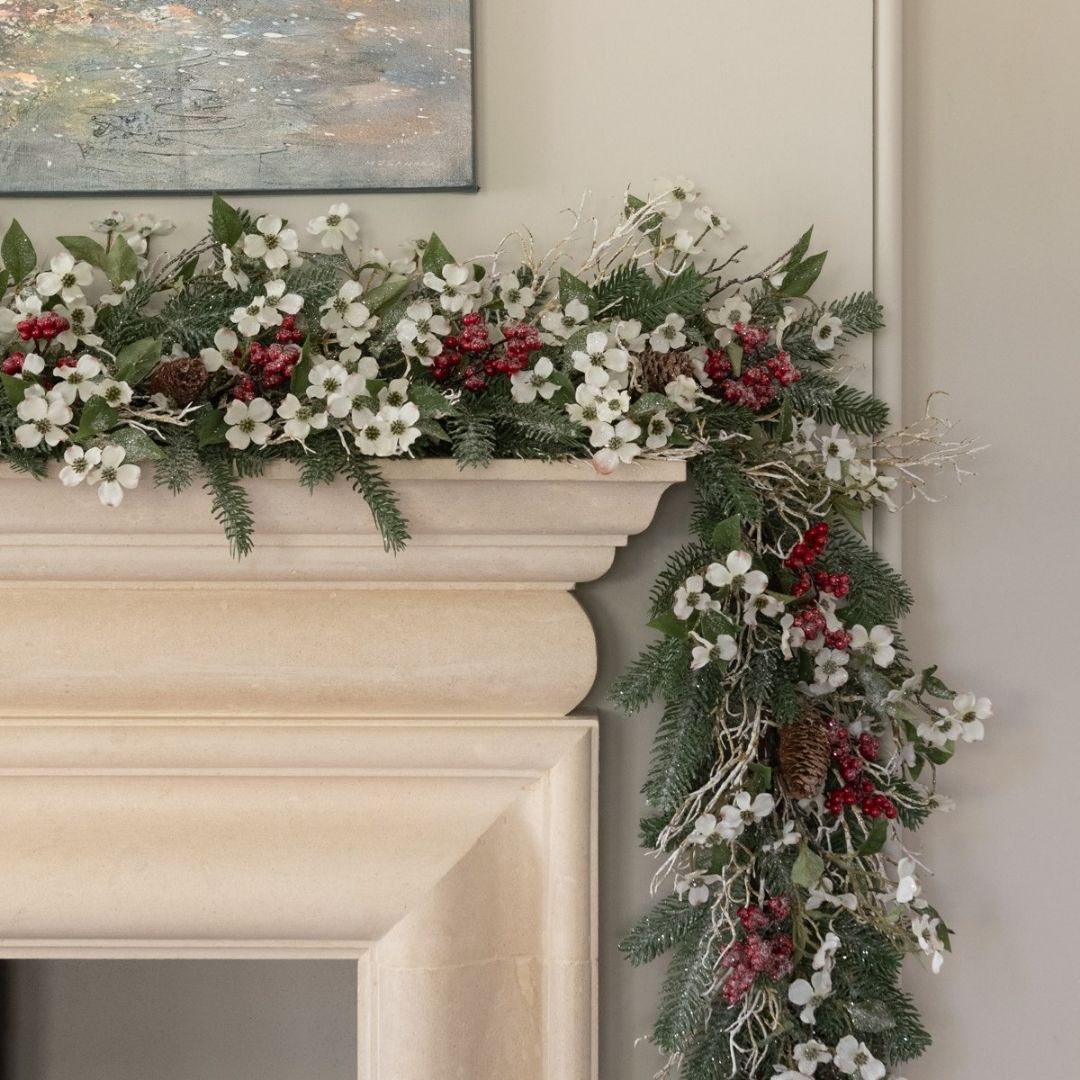Christmas Faux Garland Langham Dogwood and Red Berries