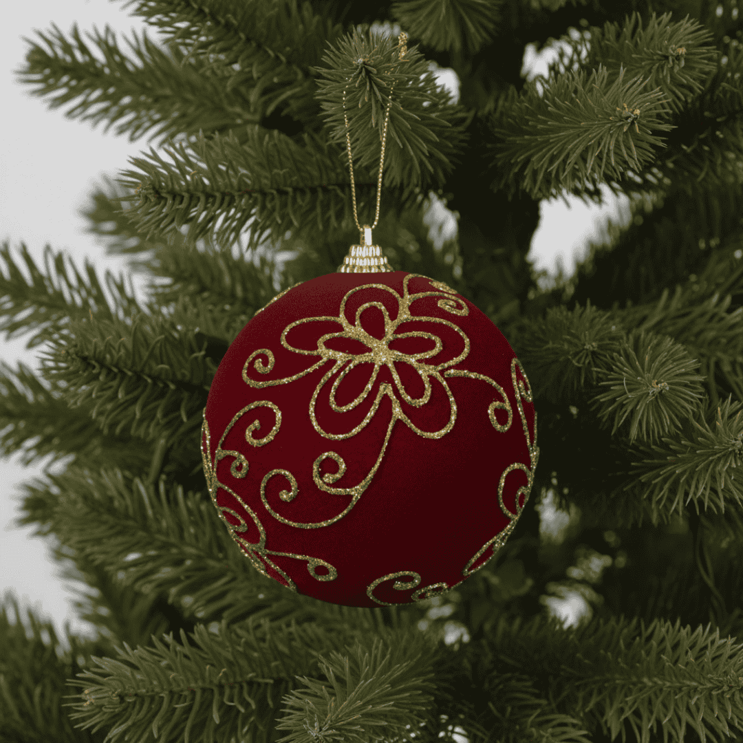 Christmas Foam Bauble Oxblood Gold Flower