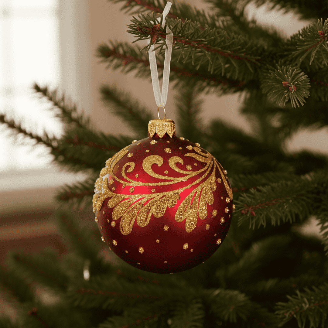 Christmas Glass Bauble Oxblood/Gold Leaf