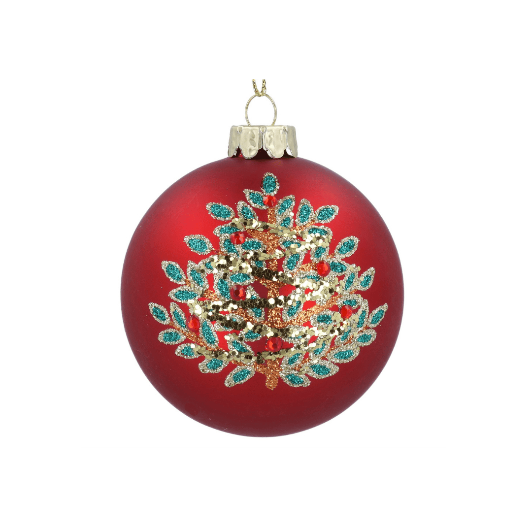 Christmas Glass Bauble - Red Glitter Tree