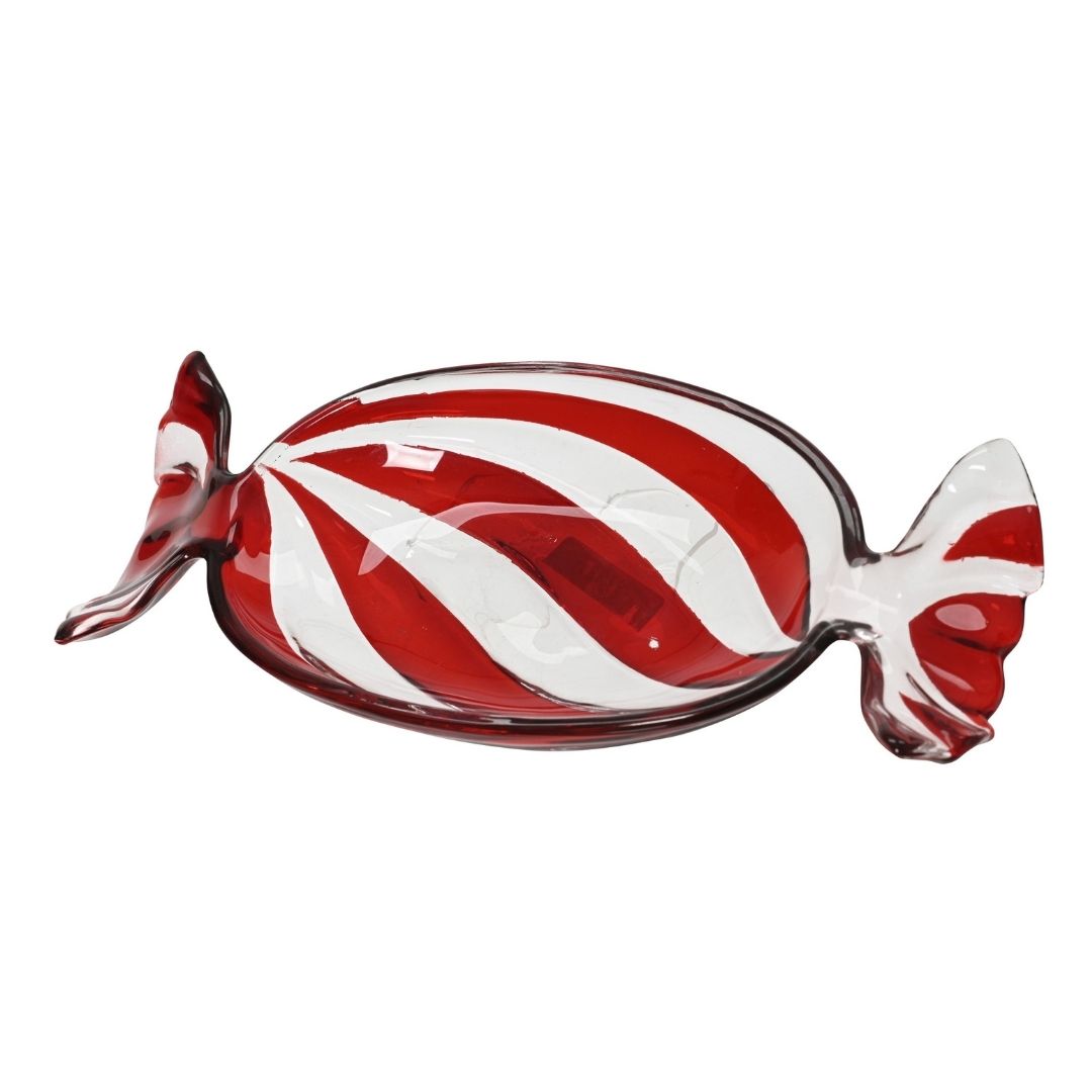 Christmas Glass Bowl Candy Red/White