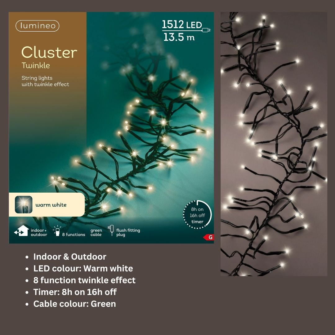 Christmas LED Cluster Lights Warm White 1512 LED
