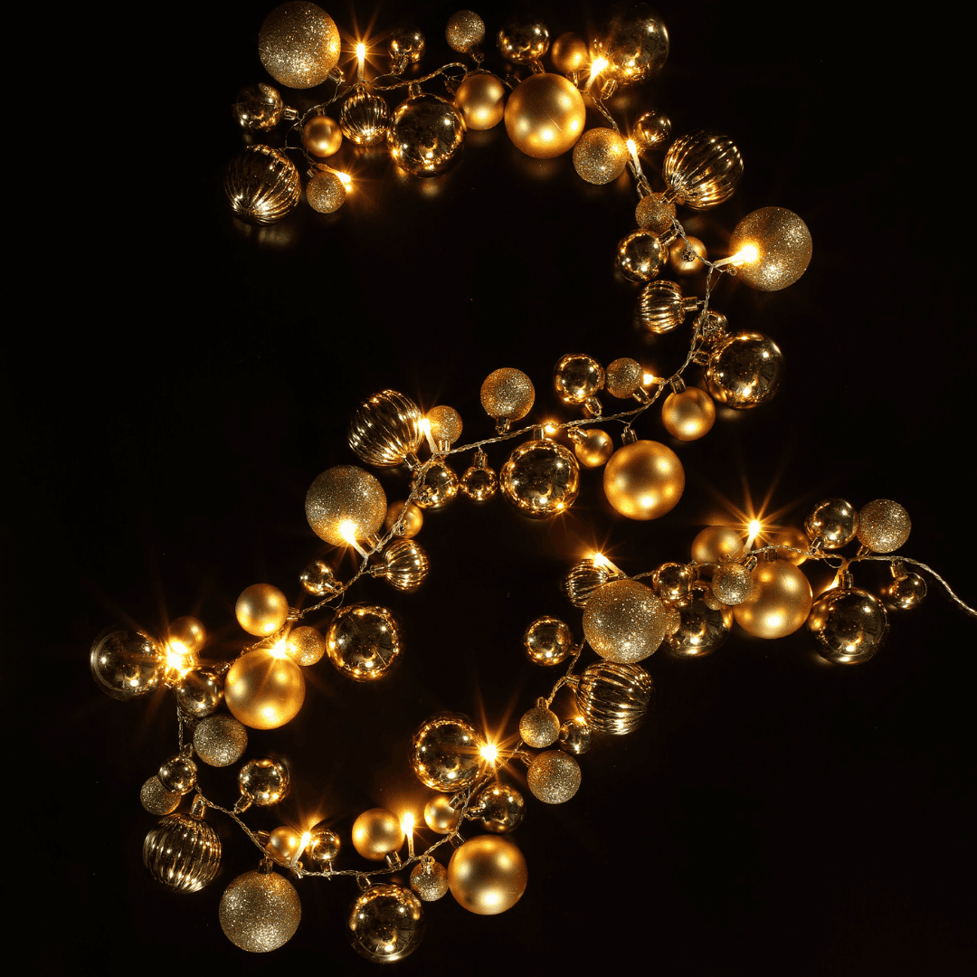 Christmas Lights - Gold Bauble Garland Battery