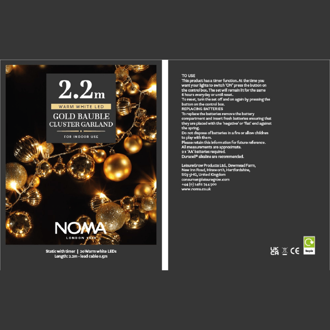 Christmas Lights - Gold Bauble Garland Battery