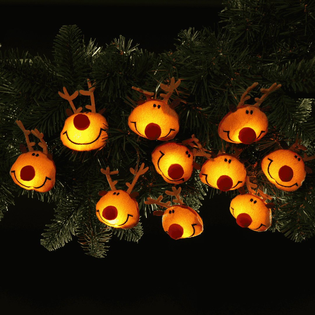 Christmas Lights Padded Reindeer Garland 10 Warm White LED - Battery Operated