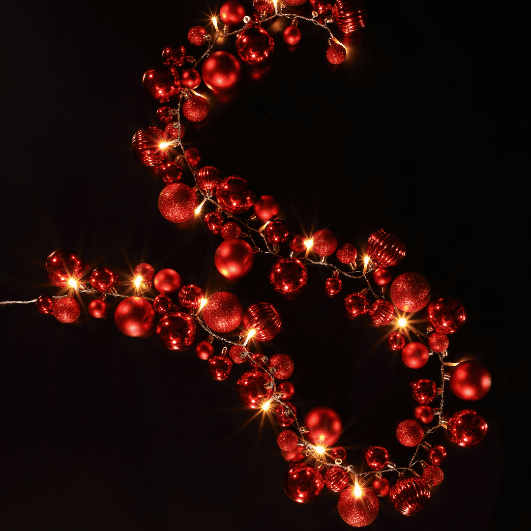 Christmas Lights - Red Bauble Garland Battery