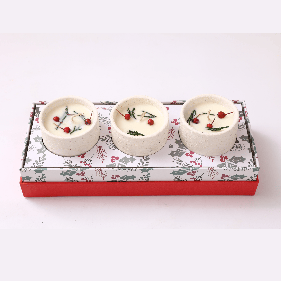 Christmas Mini Candles Ceramic Trio Wild Berries