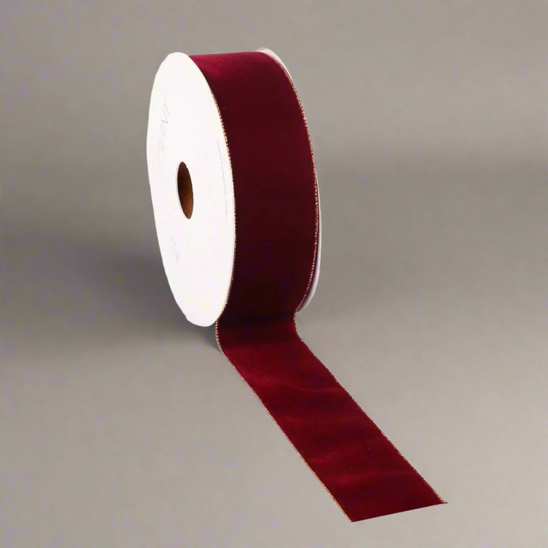 Christmas Ribbon Velvety Gold - Bordeaux