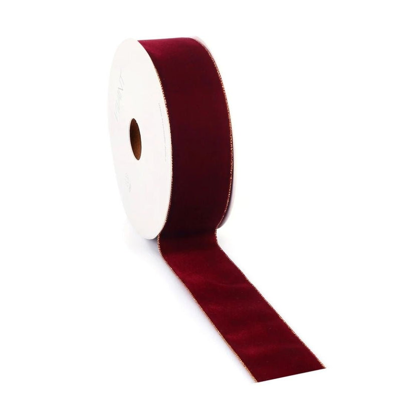 Christmas Ribbon Velvety Gold - Bordeaux