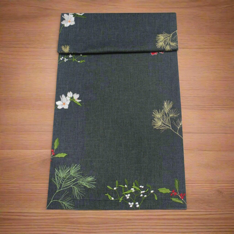 Christmas Table Runner Botanical Berries - Pewter